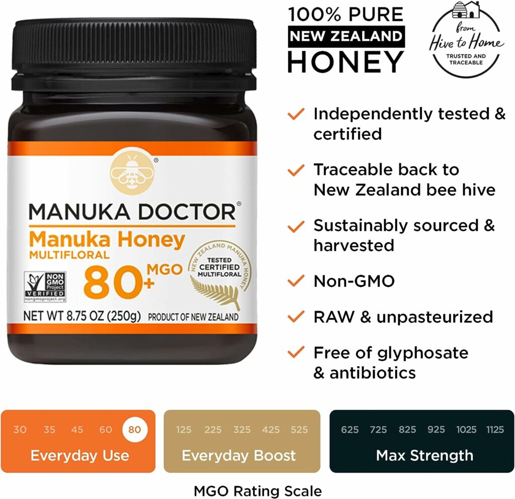 MANUKA DOCTOR - Manuka Honey MGO 80+ Multifloral  MGO 125+ Monofloral, 100% Pure New Zealand Honey. Certified. Guaranteed. RAW. Non-GMO, 2 x 8.75oz Pots