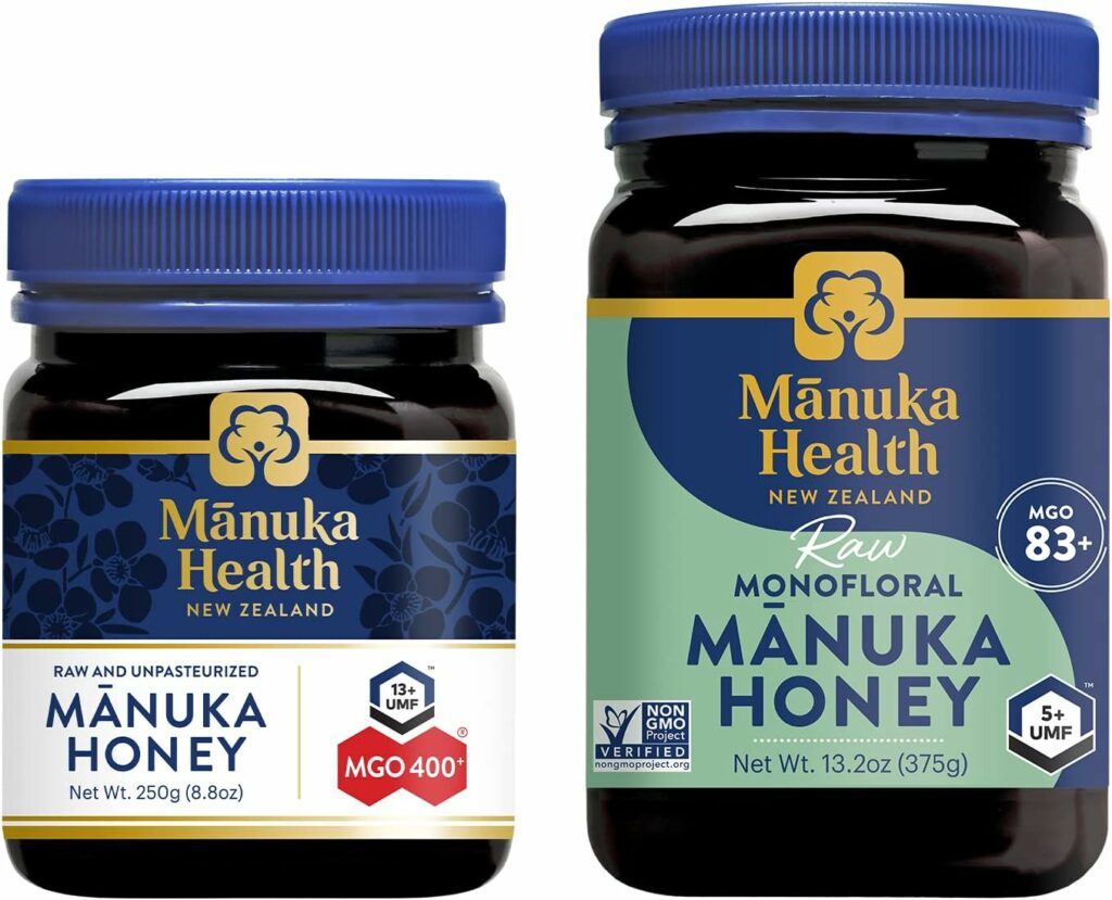 Manuka Health Bundle, UMF 13+/ MGO 400+ Manuka Honey (8.8oz Jar) and UMF 5+/MGO 83+ Monofloral Manuka Honey (13.2oz Jar), Superfood, Authentic Raw Honey from New Zealand